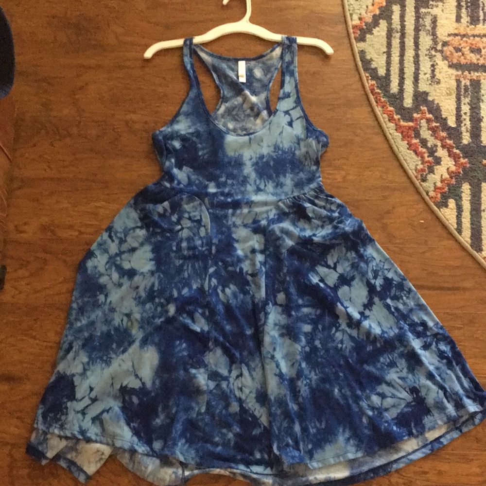 blue tie-die • tank top dress • tiny coffee stain